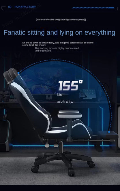 Gaming Chair with Latex Seat Cushion, Four-stage Pneumatic Cylinder, Removable Dual Headrest Adjustable Backrest, Office Chair