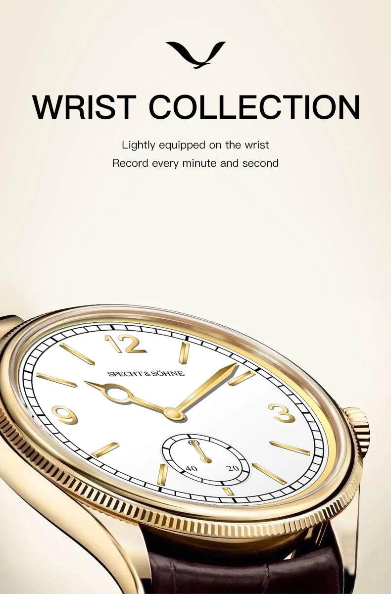 New Specht & Söhne 1908 Classic Men's Watches Mechanical Watch Genuine Leather Stainless Steel Business Wristwatch Waterproof