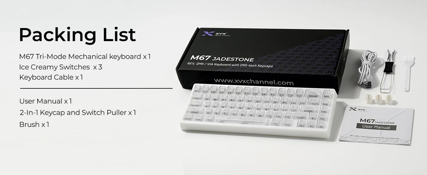 XVX M67 JadeStone Mechanical Keyboard With IMD-Tech Keycaps Hot Swappable Gasket Tri-Mode Custom RGB Wireless Keyboard 65%