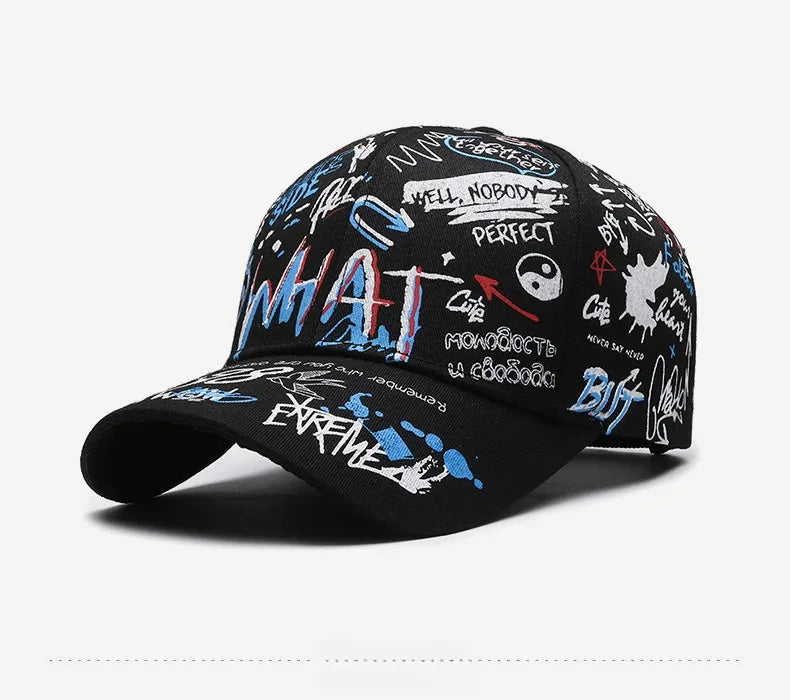 Nieuwe modieuze graffiti baseballpet van katoen voor dames en heren, unisex snapback met print, trendy hiphop-pet voor buiten voor dames en heren