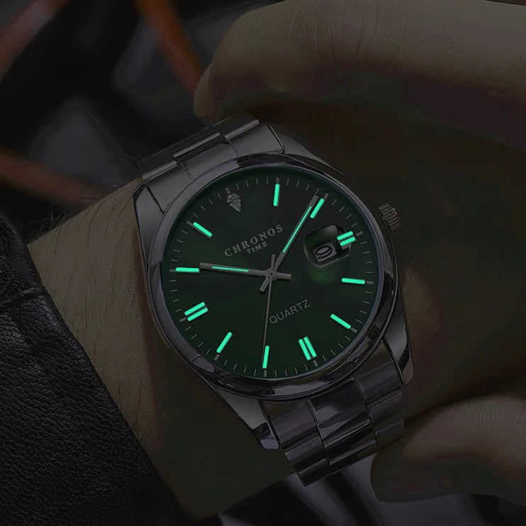 Relógio de pulso para homem CHRONOS – Marca de luxo, estanque, luminoso, com indicador de data, em aço inoxidável, com movimento de quartzo.