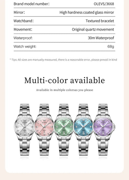 OLEVS 3668 Women Watch Luxury Original Waterproof Stainless Steel Quartz Watch Roman Automatic Date Women Watch Reloj Para Mujer