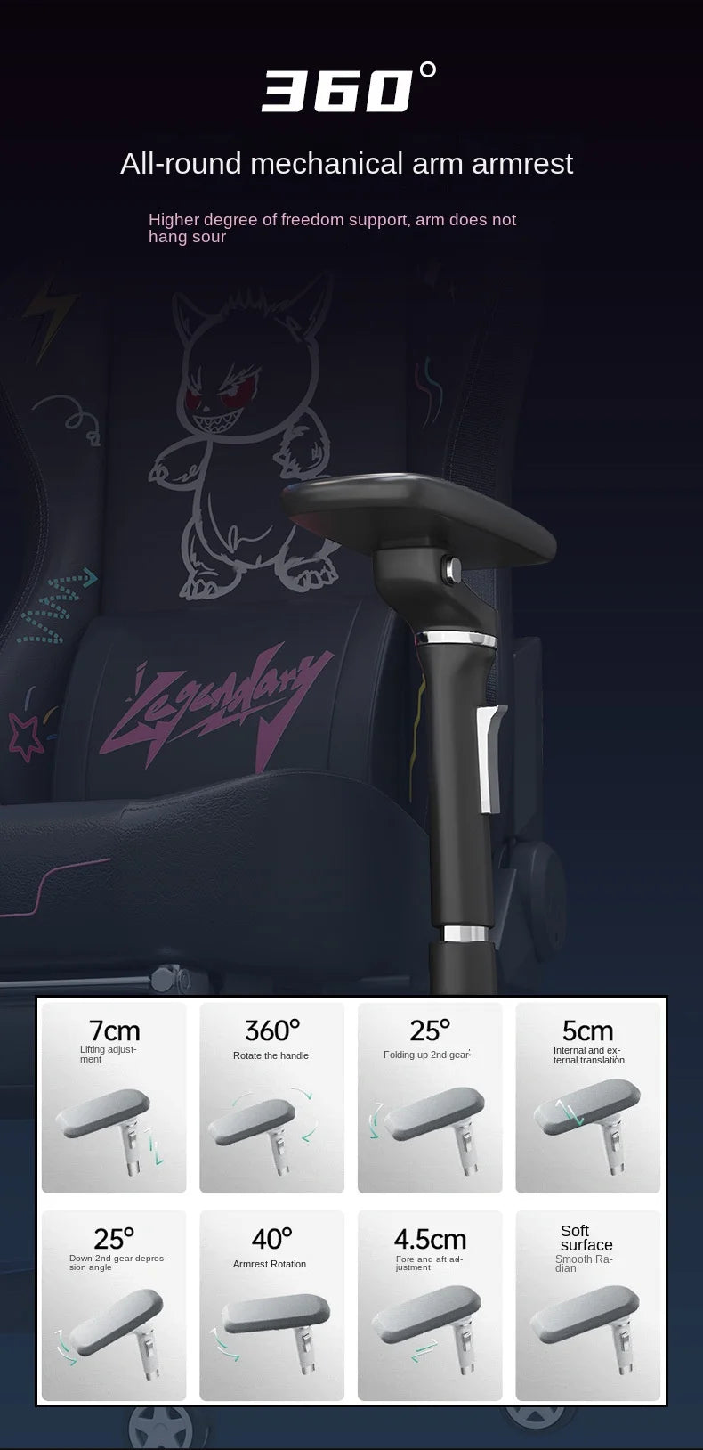 S8 Gaming Chair with 3D Armrests, Adjustable Backrest, Computer Office Chair, Nylon Feet, Gaming Streamer Chair