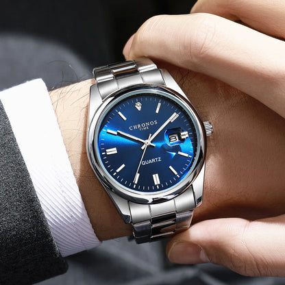 Relógio de pulso para homem CHRONOS – Marca de luxo, estanque, luminoso, com indicador de data, em aço inoxidável, com movimento de quartzo.