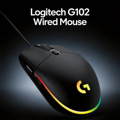 Logitech G102 G203 Wired Gaming Mouse 2.1 Meter Long Cable 8000 DPI RGB Effects for PC Laptop Office Gamer Flexible