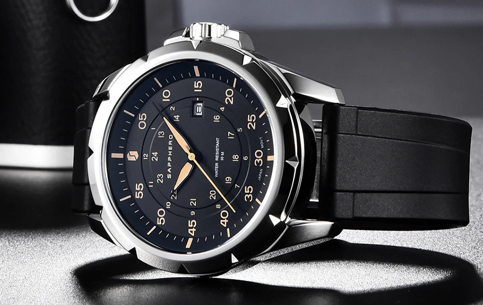 Orologio da uomo SAPPHERO – Orologio al quarzo di lusso, impermeabile fino a 50 m, dotato di un meccanismo importato e di una cassa in acciaio inossidabile – Un’idea regalo ideale per l’uomo.