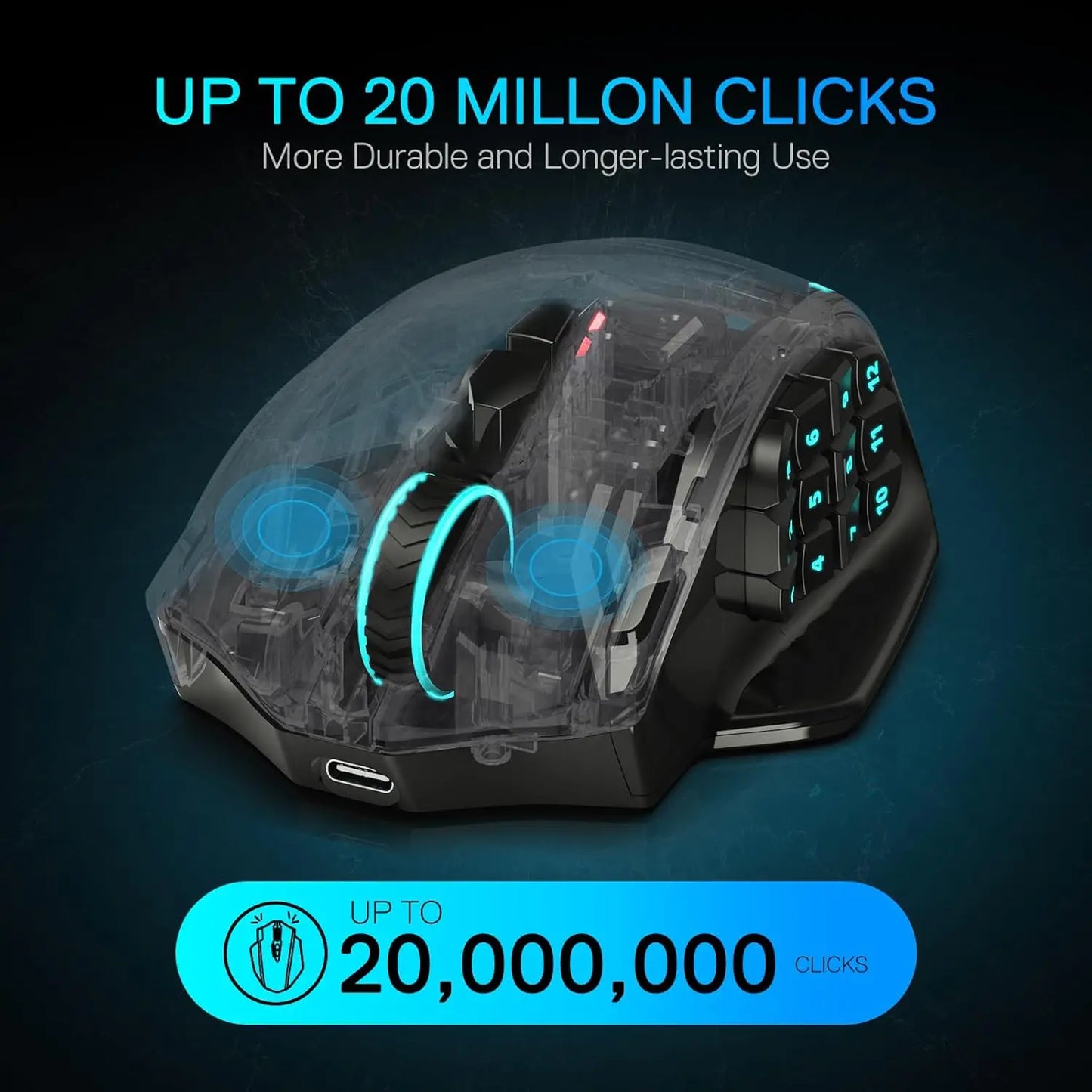 Redragon M913 MAX Wireless 26000 DPI MMO Optical Gaming Mouse with 16 Programmable Buttons