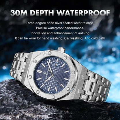 Montre à quartz carrée de luxe PAAZOMU pour homme, étanche, avec date luminescente, montre pour homme en acier inoxydable, montres d'affaires pour homme