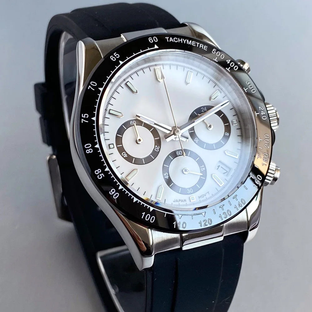Luxury VK63 Men's Watch Quartz Movement Business Stop Watches 39mm Steel/Rose Gold Date Luminous Dial Fully Chronograph