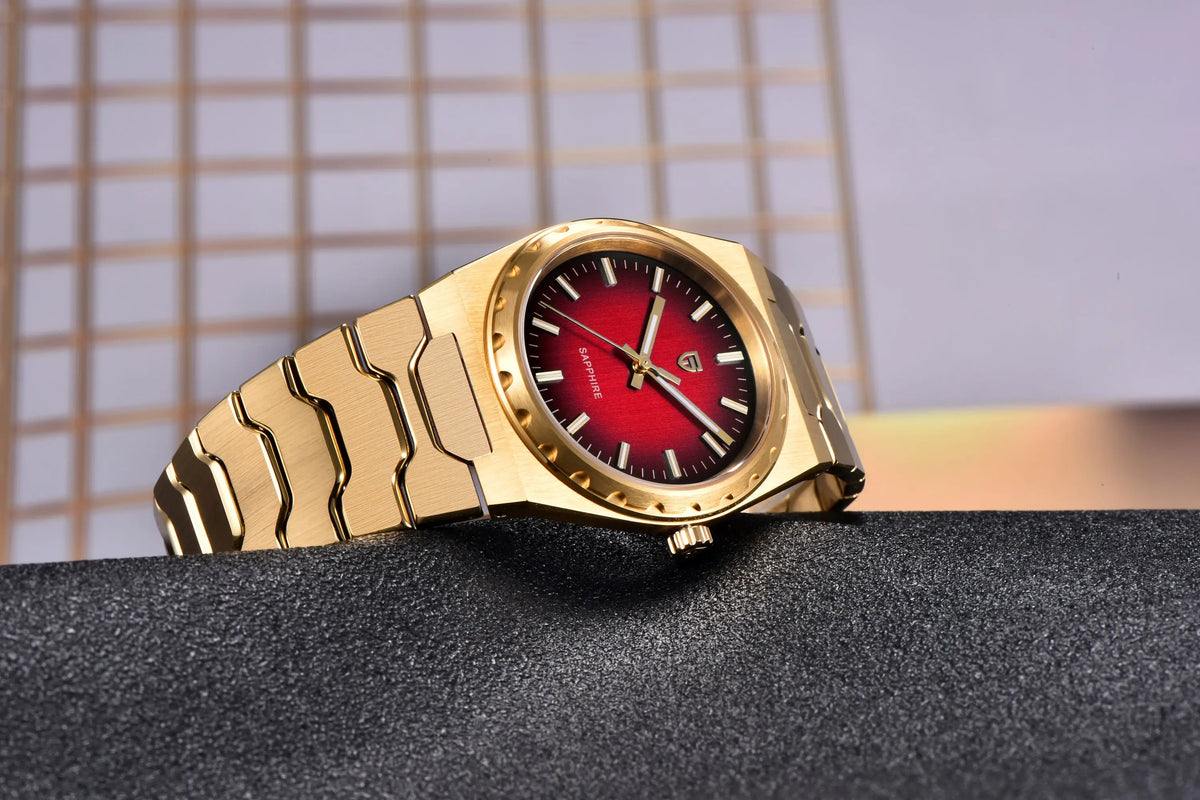 Orologio da uomo di lusso PAGANI DESIGN – Edizione limitata, vetro zaffiro, quadrante rosso, acciaio inossidabile, impermeabile – PDYS020