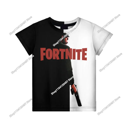 Аниме Fortnite тениски за момичета, тениска за момчета, бели тениски с анимационен принт, летни бебешки тениски, сладки горнища с принт, костюм