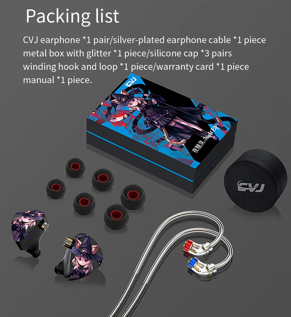 CVJ Nightelf in ear earphones Dual-channel three-unit  3.5mm metal plug earphone with silver-plated wire rod