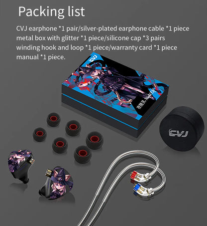 CVJ Nightelf in ear earphones Dual-channel three-unit  3.5mm metal plug earphone with silver-plated wire rod