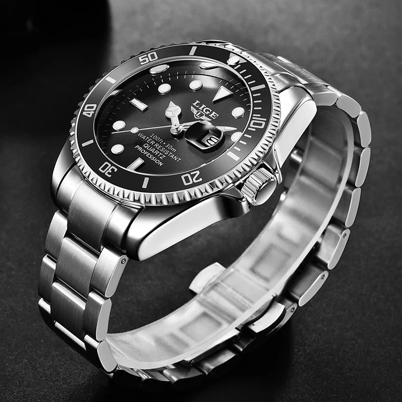 Orologio da uomo LIGE – Cronografo al quarzo, impermeabile, stile casual e professionale, accessorio di moda di lusso di un grande marchio.