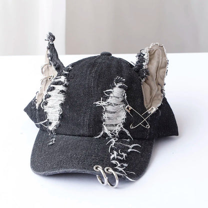 NEW y2k Hot Girl Graffiti Jeans Rabbit Ears Cowboy Baseball Hat Wash Graffiti Hip Hop Cap Women Men Party Team Baseball Cap