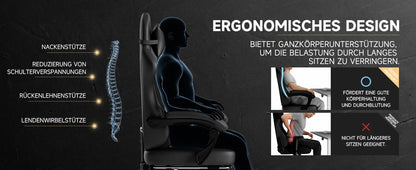 Silla gaming ergonómica PINGGO con reposapiés, masaje y cuero PVC, silla de oficina para PC gaming, capacidad de carga 150kg