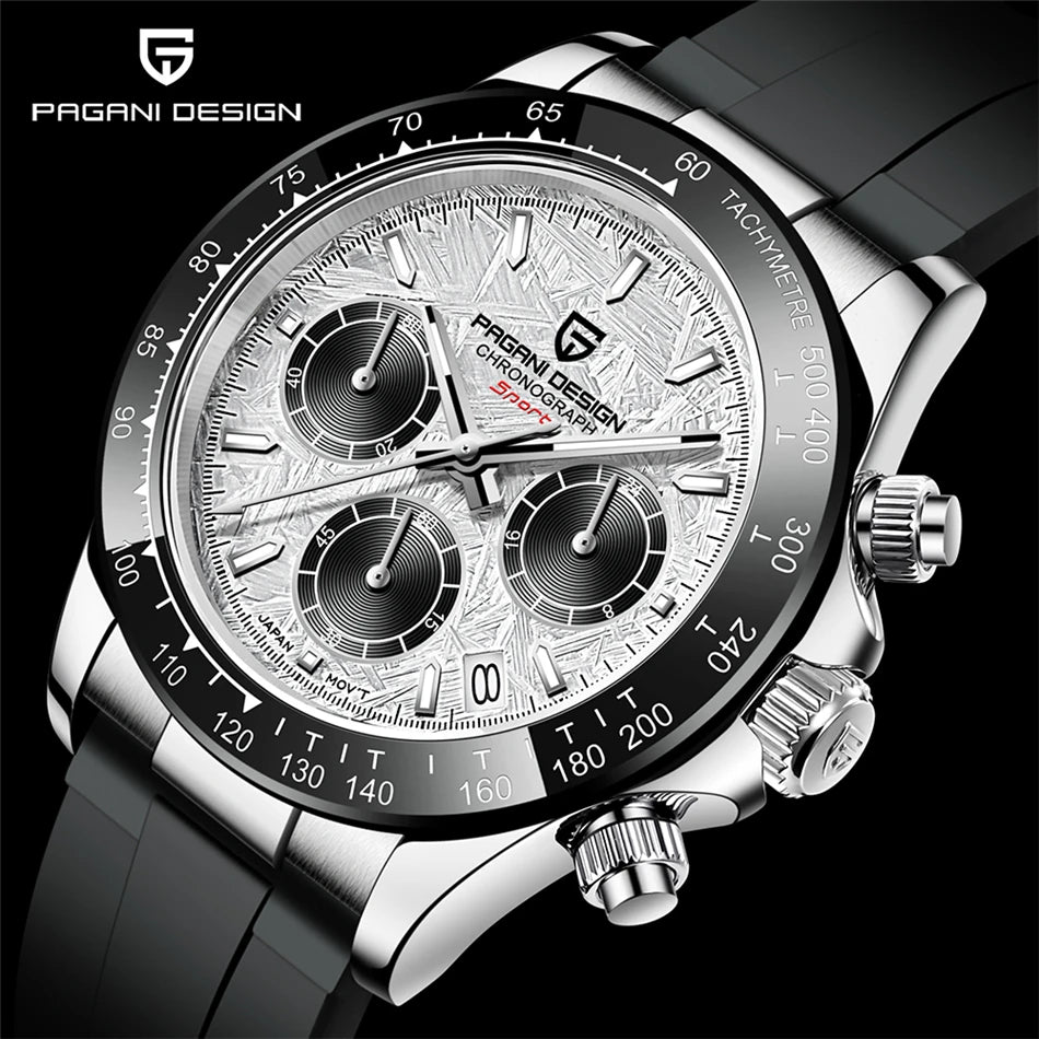 PAGANI DESIGN V2 40MM Reloj de cuarzo para hombre con esfera de meteorito, cristal de zafiro, cronógrafo retro y resistente al agua