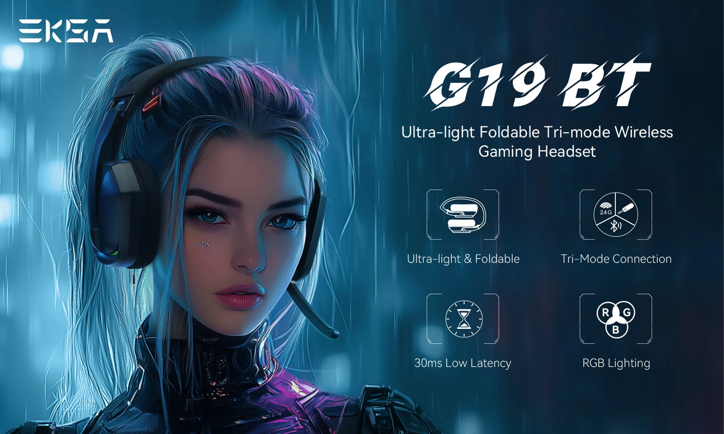 EKSA 2.4GHz Wireless Gaming Headphones With Mic USB/Type C Ultralight Foldable Over-Ear Bluetooth Headset Gamer For PC/PS5/Xbox