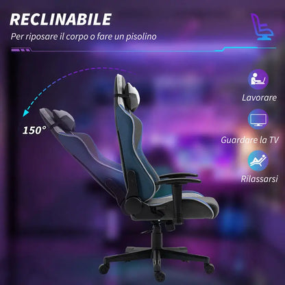 Gaming Chair Reclining 150 °   With Rocking Function, in Linen Effect Fabric, 66X53X128-138 Cm, Gray