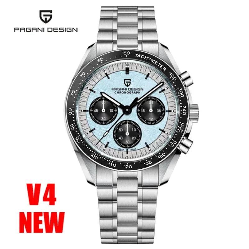 Orologio da uomo PAGANI DESIGN «New Moon» – Orologio al quarzo di lusso, cronografo, vetro zaffiro con trattamento antiriflesso, lunetta in ceramica, lancette luminescenti
