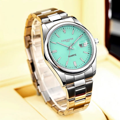 CHRONOS Montres de luxe pour homme, étanches, avec date luminescente, montres-bracelets à quartz pour homme, en acier inoxydable, Reloj