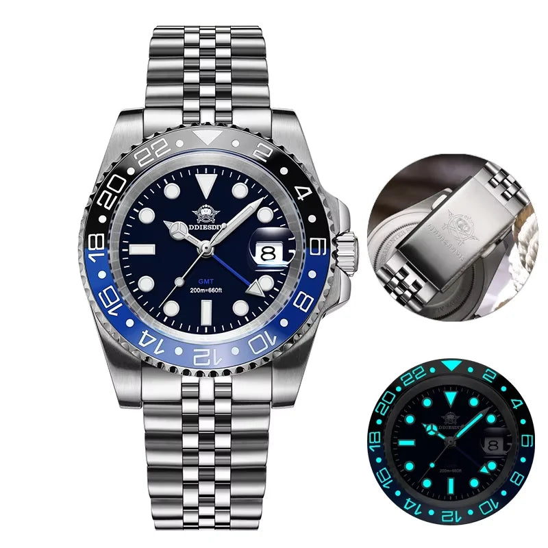 ADDIESDIVE 2024 Top Luxury Men GMT Quartz Wrist Watches Men's Business Sports Luminous 20Bar Waterproof Watch Gift Reloj Hombre