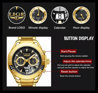 LIGE Luxusuhren für Herren, Freizeit- und Business-Uhren, Herrenmode, wasserdichte Militär-Quarzarmbanduhren für Herren, Montre Homme