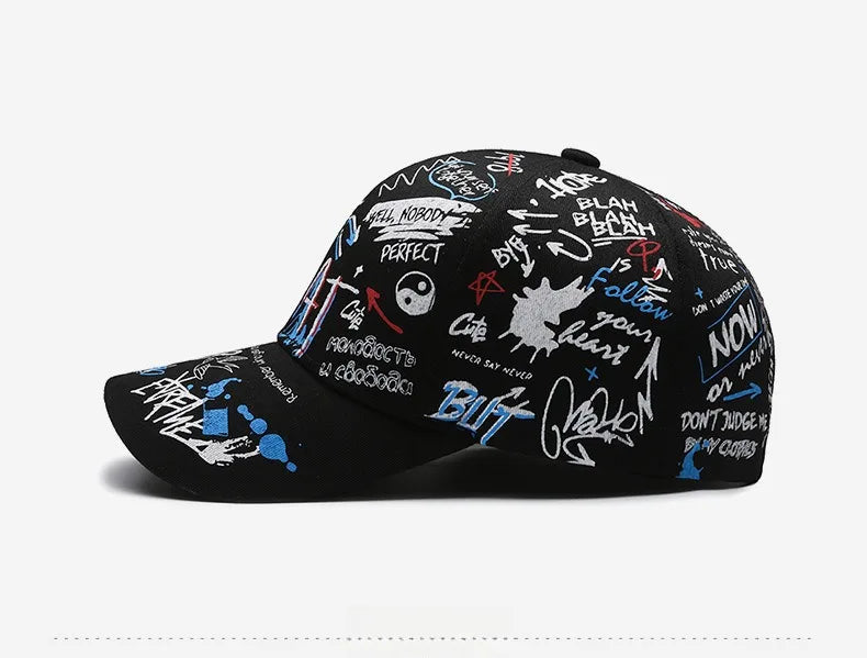 Nieuwe modieuze graffiti baseballpet van katoen voor dames en heren, unisex snapback met print, trendy hiphop-pet voor buiten voor dames en heren