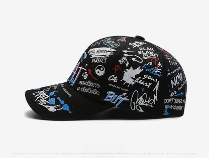 Nieuwe modieuze graffiti baseballpet van katoen voor dames en heren, unisex snapback met print, trendy hiphop-pet voor buiten voor dames en heren
