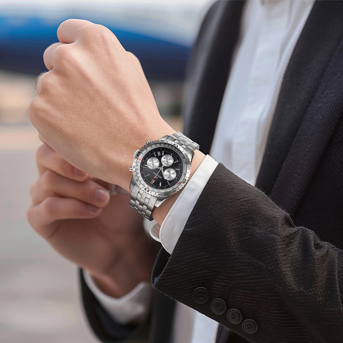 Orologio cronografo da uomo BERNY – Orologio al quarzo multifunzione in stile aeronautico, dotato di datario, vetro zaffiro ed eccellente luminescenza – Orologio da polso di lusso da uomo