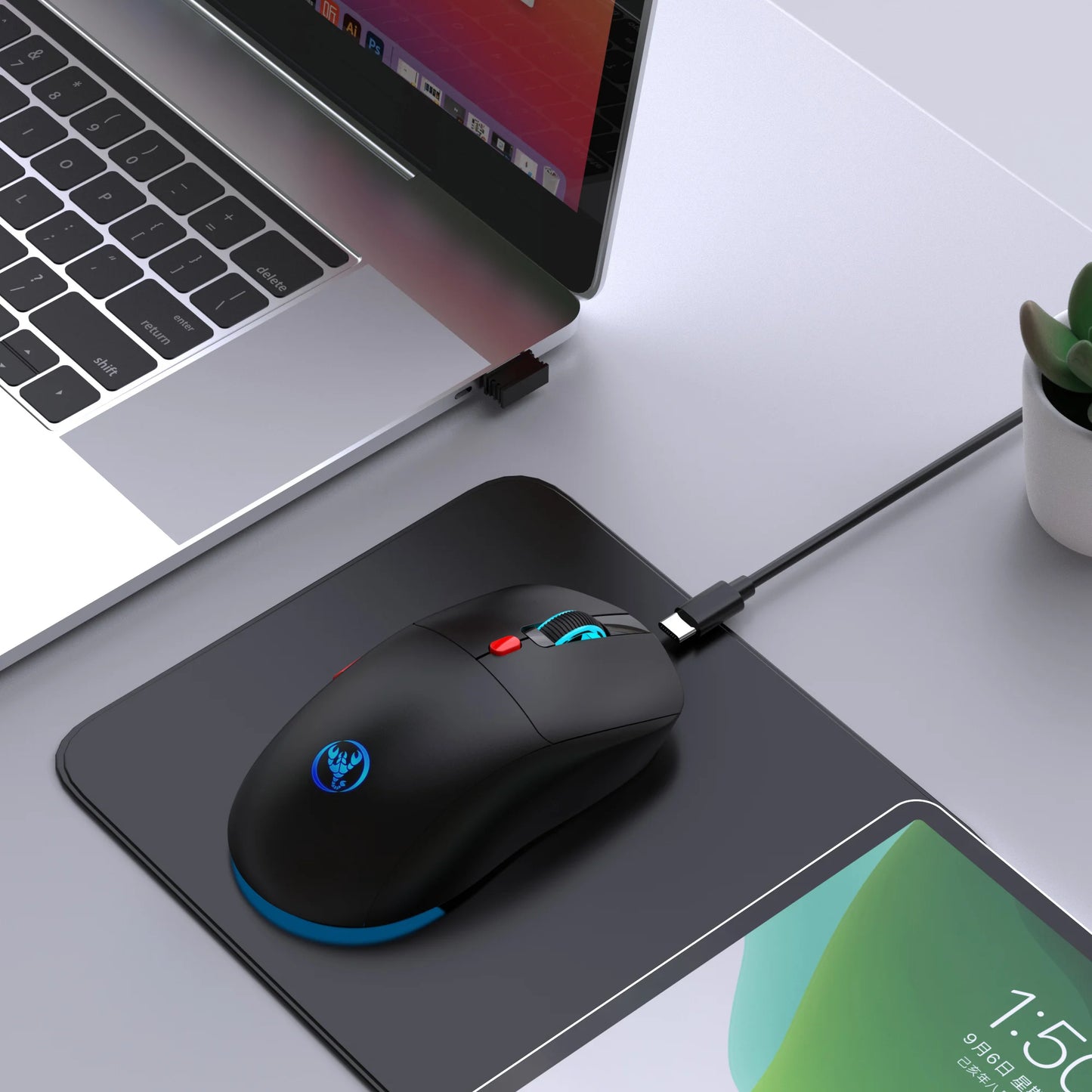 2.4G Wireless Rechargeable Mouse 650mAh Adjustable 3600DPI 7 Colors RGB Lighting Ergonomic Silent for Office Laptop PC Gaming