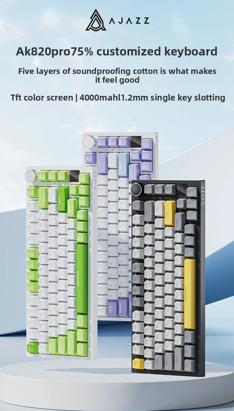 Ajazz AK820/AK820Pro gaming mechanical keyboard Bluetooth 5.1/Wireless/wired c custom keyboard with heat exchange sealed button