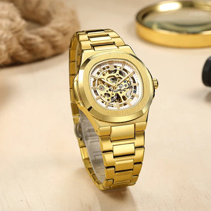 Montres-bracelets mécaniques pour homme à cadran ajouré, design squelette, montre de luxe entièrement automatique pour homme, relogio