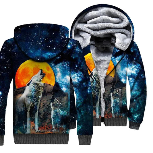 Wolf Animal 3D Printed Fleece Zipper Hoodies for Men and Women Winter Warm Double Plus Velvet Jacket Cosplay Costumes JR09