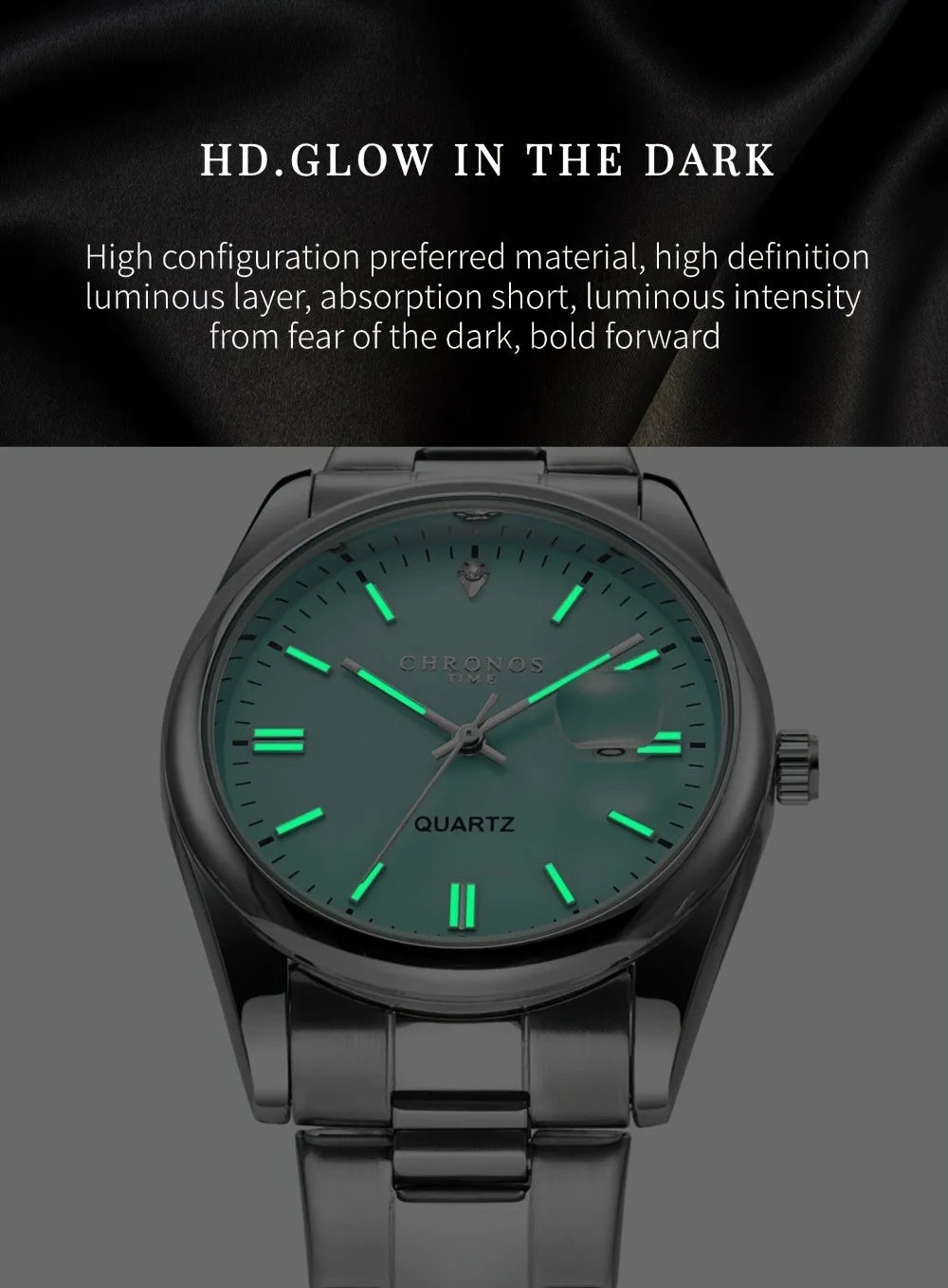 CHRONOS Montres de luxe pour homme, étanches, avec date luminescente, montres-bracelets à quartz pour homme, en acier inoxydable, Reloj