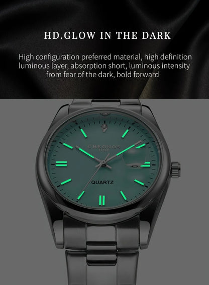 CHRONOS Montres de luxe pour homme, étanches, avec date luminescente, montres-bracelets à quartz pour homme, en acier inoxydable, Reloj