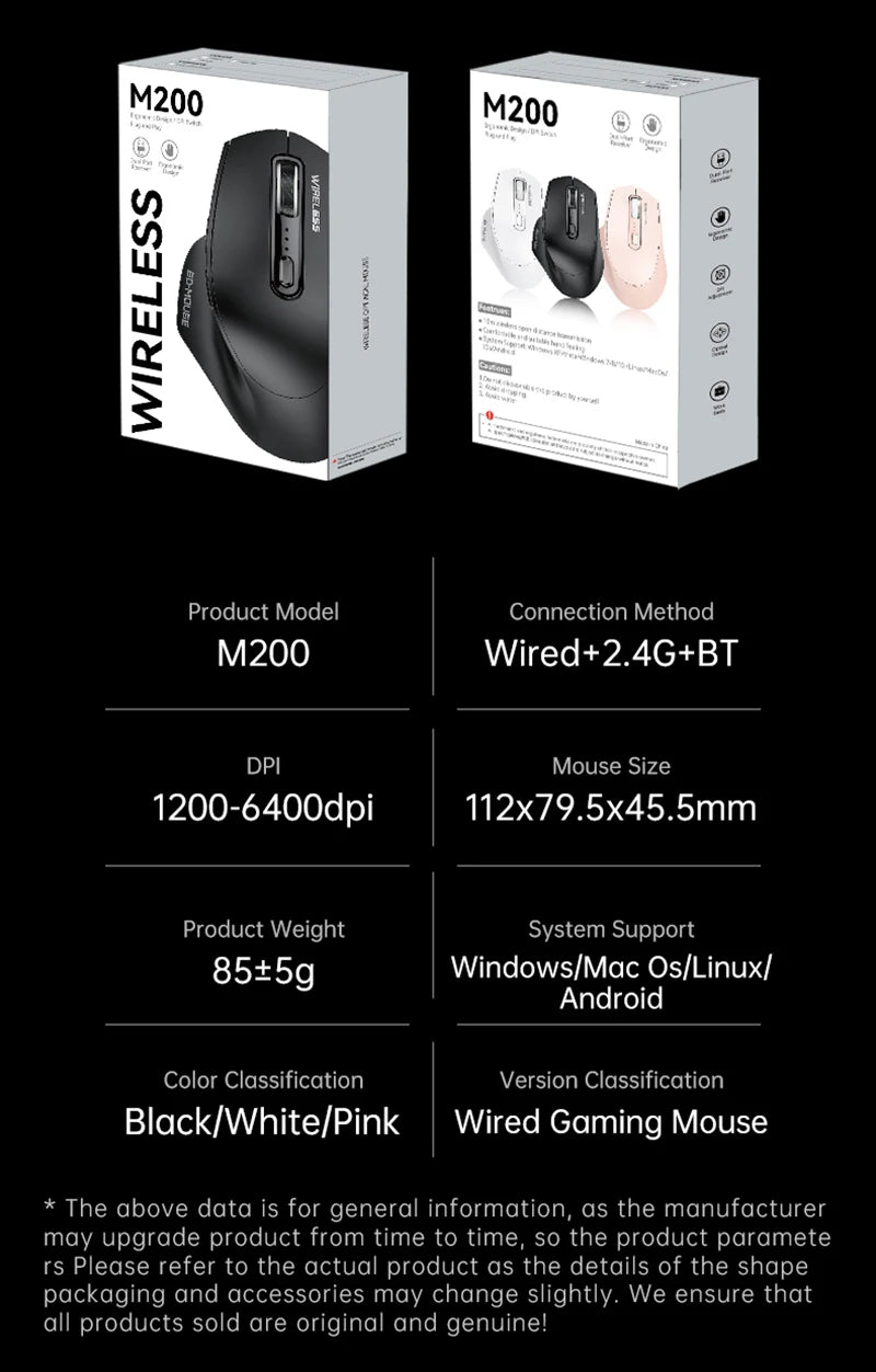 Wireless Tri-Mode Gaming Mouse 2.4G Dual Receiver Bluetooth With Battery Level Display Portable Universal Office Mouse