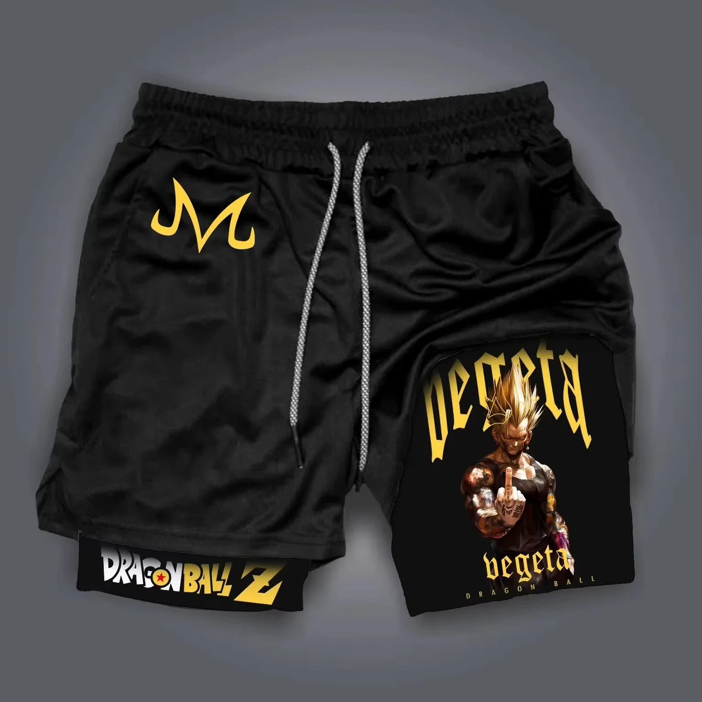 2026 Summer Dragon Ball Z Majin Buu 2-in-1 Double Layer Gym Shorts, Oversized Men's Fitness Retro Streetwear Unisex Athletic Y2k