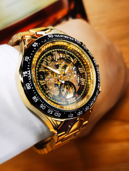 Automatikuhr für Herren WINNER – Transparentes Skelettmodell, leuchtende Zeiger, Edelstahlarmband, mechanische Uhr einer Luxusmarke