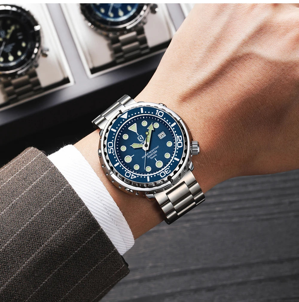 Montres pour homme QINGXIYA : montres de luxe à quartz pour homme, tendance, étanches, luminescentes, avec date et cadran rotatif, en acier inoxydable