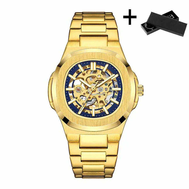 Montres-bracelets mécaniques pour homme à cadran ajouré, design squelette, montre de luxe entièrement automatique pour homme, relogio