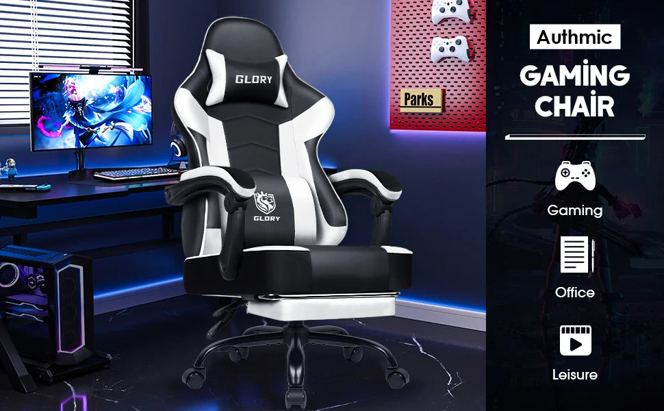 AUTHMIC Gaming Chair Ergonomic Reclining Office Chair with Adjustable Lumbar Support & Headrest  High-Back PC Gamer Adults Teen