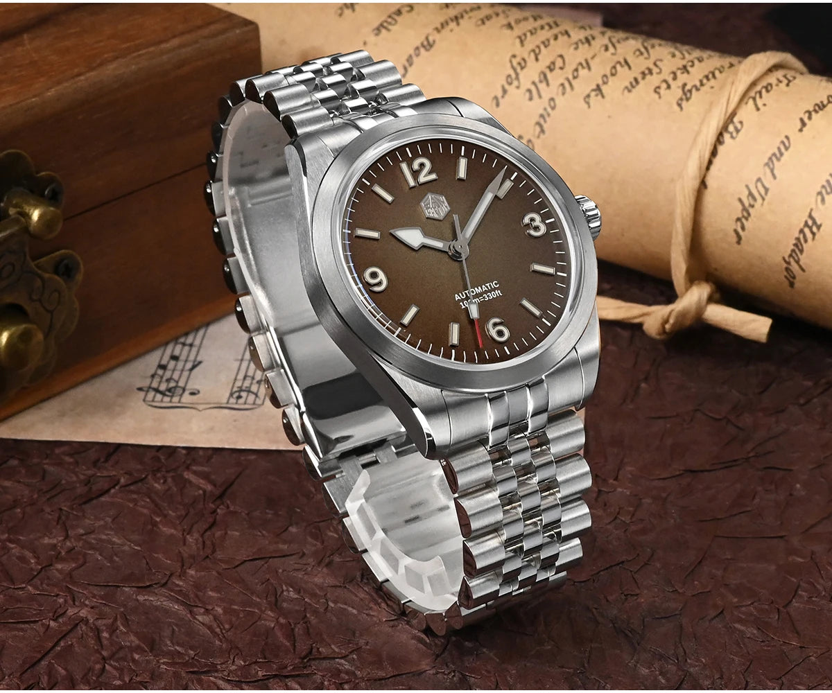 San Martin 38mm Men Sport Watch Fashion Luxury Explore Climbing Automatic Mechanical Sapphire Waterproof 5 Links Bracelet BGW-9