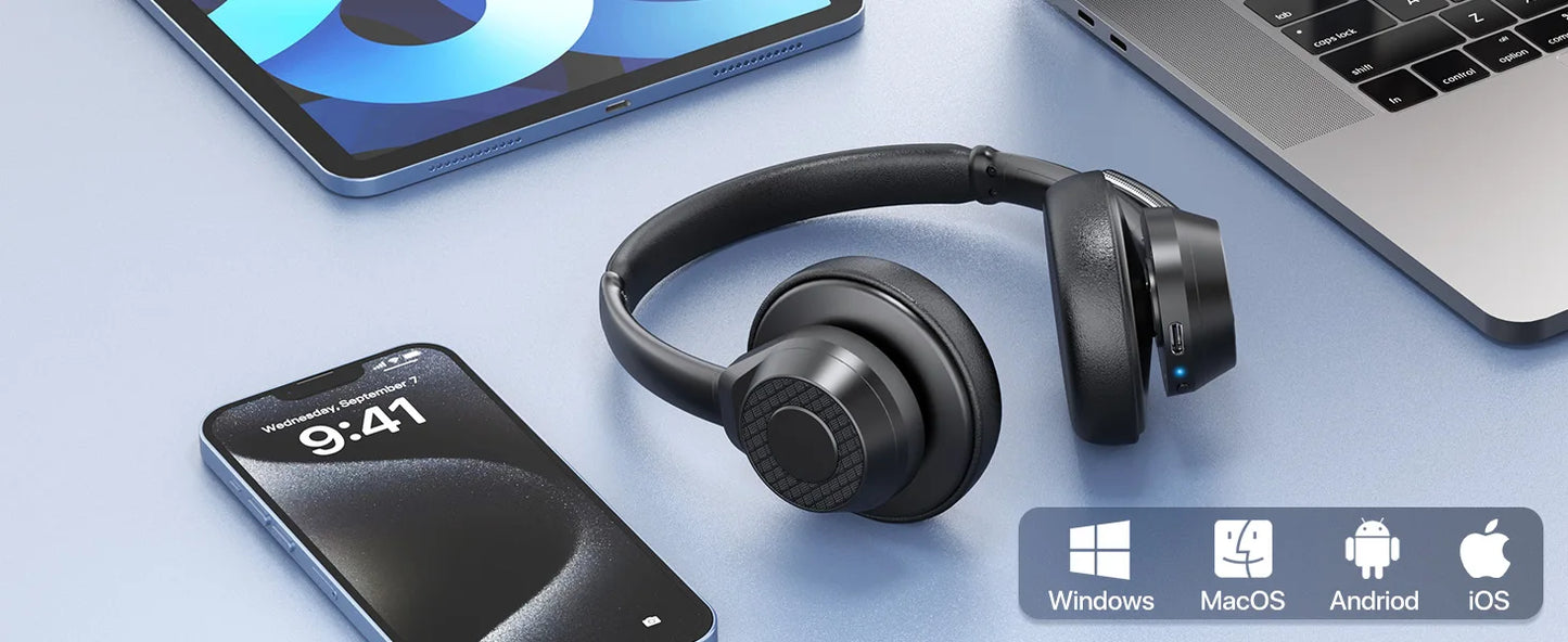 Bluetooth Headset, Wireless Bluetooth V5.4 Headphones with Microphone, Noise Canceling Mic Multipoint Connect Wireless Headset