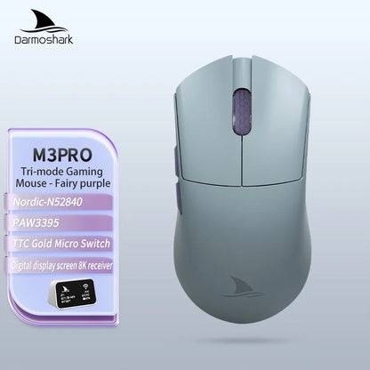 Darmoshark M3Pro Gaming Mouse 2.4G BT Wireless Tri-Mode PAW3395 Sensor N52840 26000DPI Big Hand Macro Driver Mouse For Gaming
