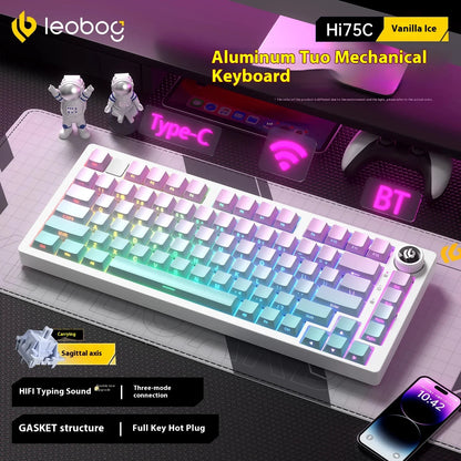 LEOBOG Hi75C Mechanical Wireless Keyboard Aluminium 3-Mode With Knob Hot Swap RGB Gasket Hi75C Gaming Keyboard Customization PC