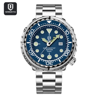 Montres pour homme QINGXIYA : montres de luxe à quartz pour homme, tendance, étanches, luminescentes, avec date et cadran rotatif, en acier inoxydable