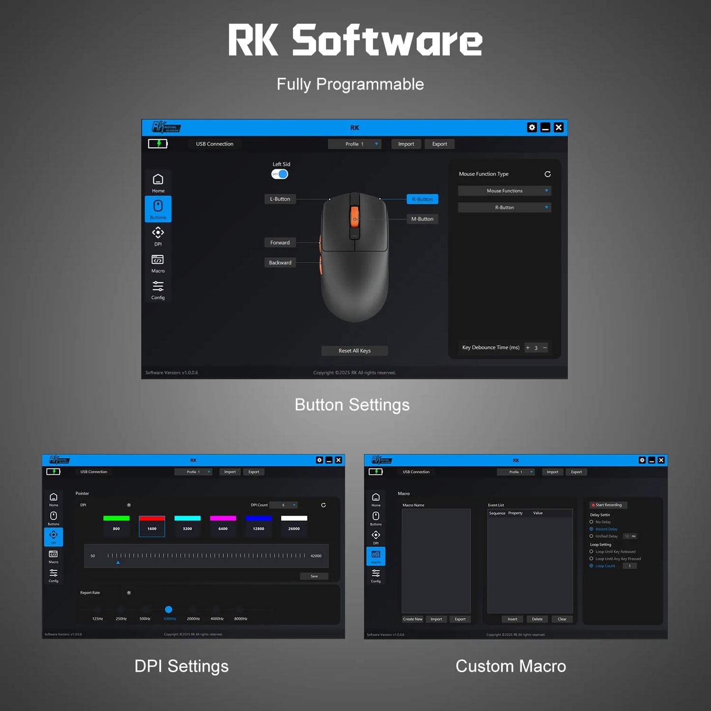 RK ROYAL KLUDGE M30 Bluetooth Wireless Mouse PAW3311 41G Lightweight 12000dpi Tri-mode Gamer Computer Mouse  Ergonomic Software