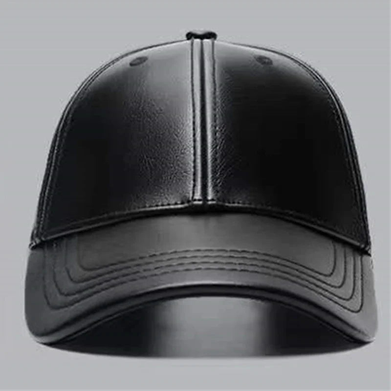 Bonés de basebol unissexo em couro PU, estilo hip-hop, com fecho de pressão, para homem e mulher; bonés de basebol ajustáveis; chapéus de sol; bonés de camionista