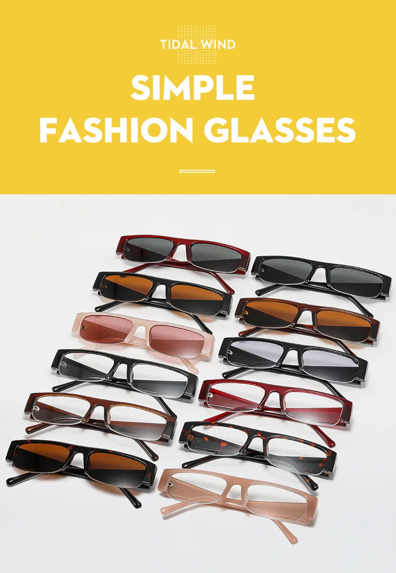 Vintage-Sonnenbrille mit kleinem, rechteckigem Halbrahmen in Schwarz, Leopardenmuster und Farbverlauf – trendige Damen-Sonnenbrille zum Autofahren